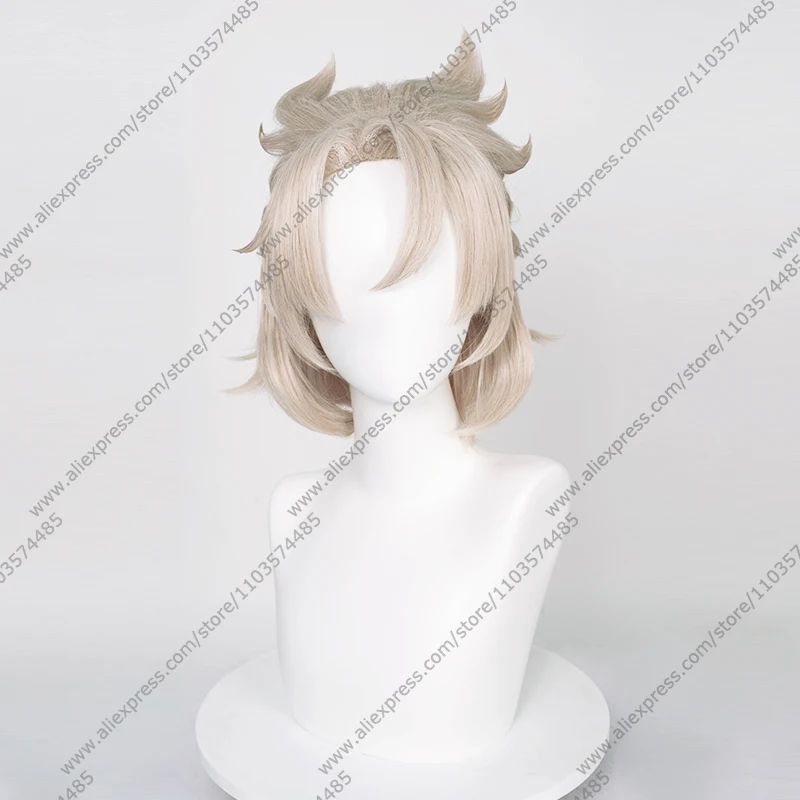 게임 알베도 코스프레 35cm 라이트 리넨 짧은 가발 내열성 합성 머리 할로윈