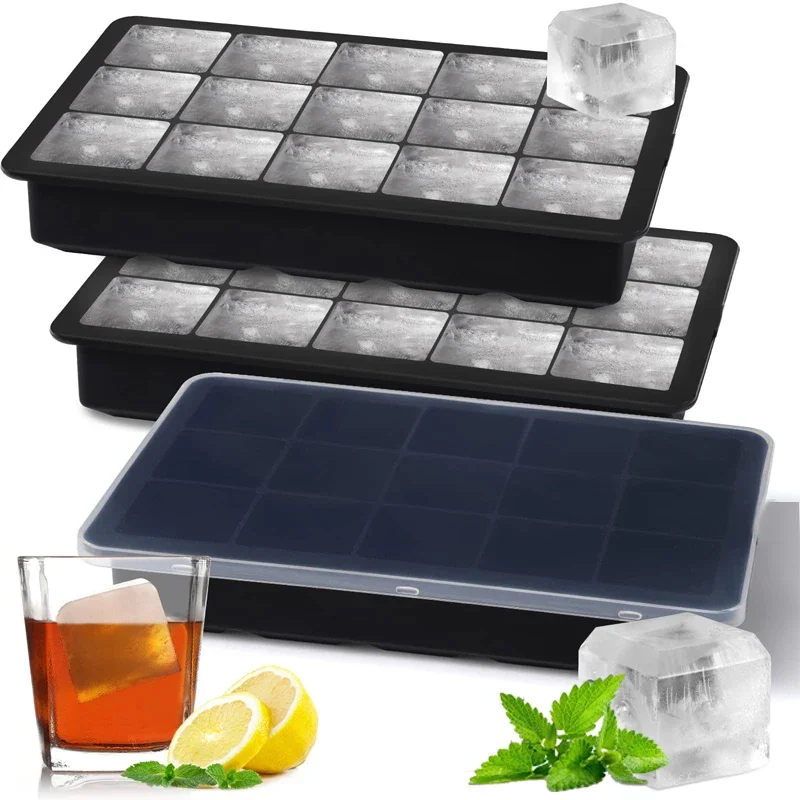 

New 15 Grid Silicone Ice Cube Molds Big Tray Mold Ice Cube Maker Reusable Durable Bar Pub Whiskey Cocktail Ice Block Maker Model