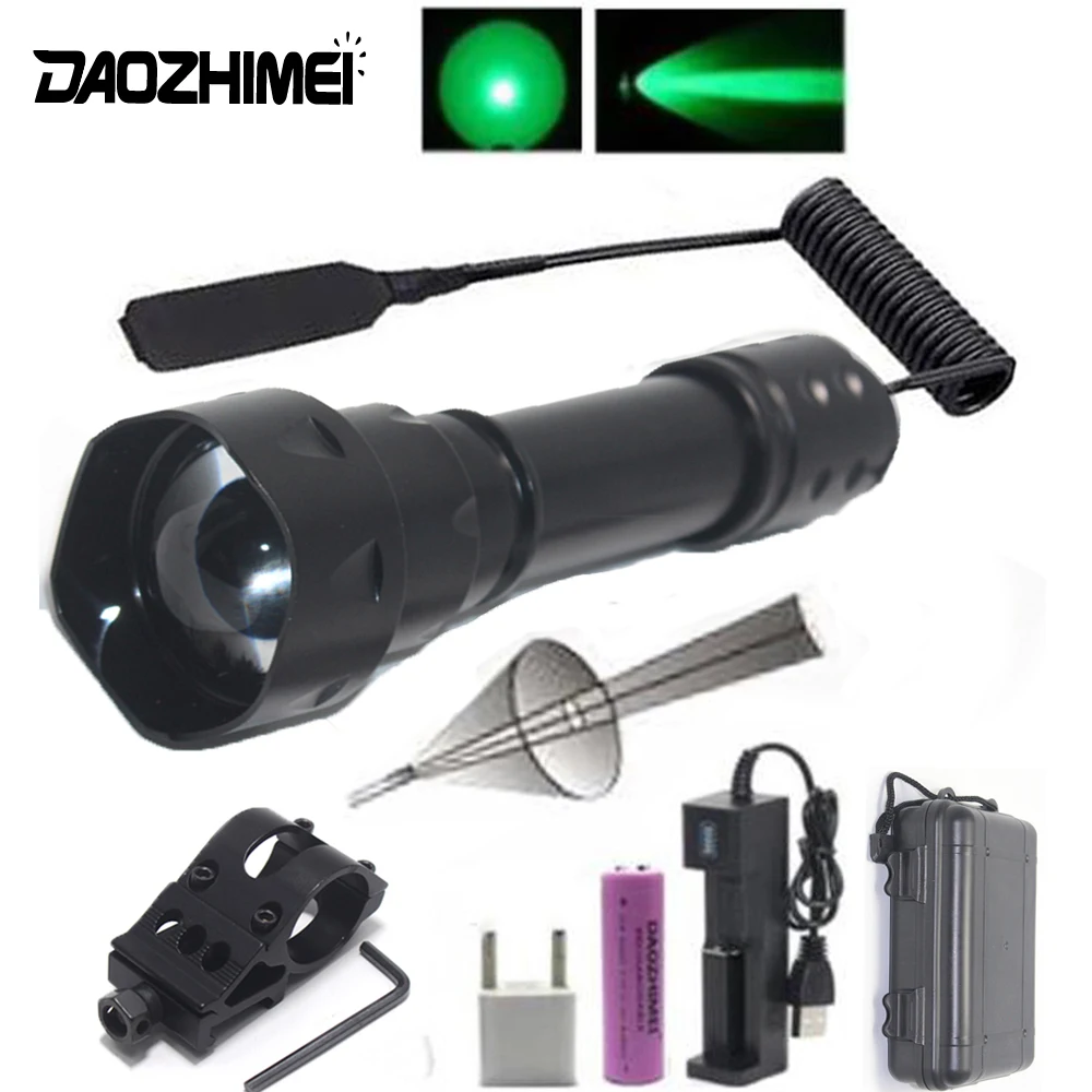 200 Yards T20 Green Red White Light Tactical Zoomable Flashlight Waterproof LED Rechargable Scout 18650 Hunting Light