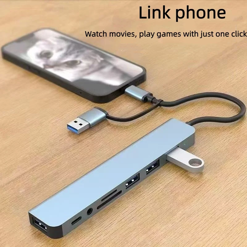 

Новая док-станция-концентратор USB типа C 8 в 1 с аудиоразъемом 3,5 мм, устройство чтения карт Micro SD для ноутбука, планшета, телефона, конвертера дисков