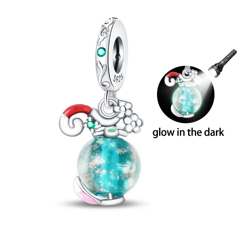 Original Charms Silver Beads Glowing Planet Pendant
