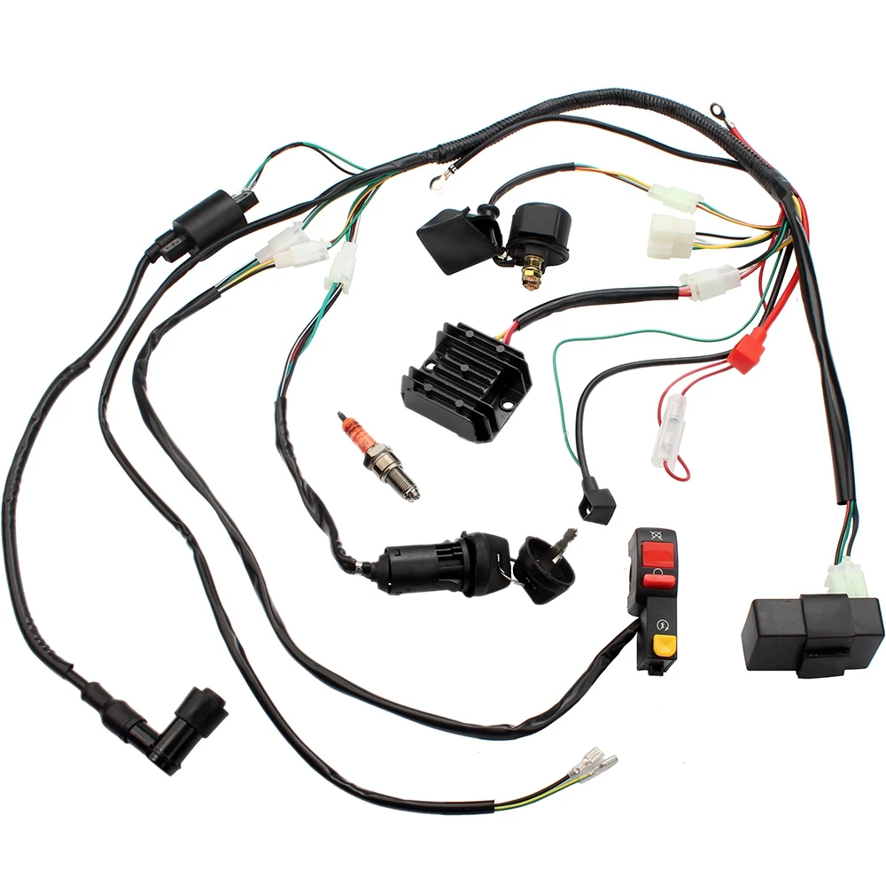 Complete Electrics Wiring Harness CDI Ignition Coil Solenoid Relay Kits for 4-Stroke ATV QUAD Dirt Bike 150Cc 200Cc