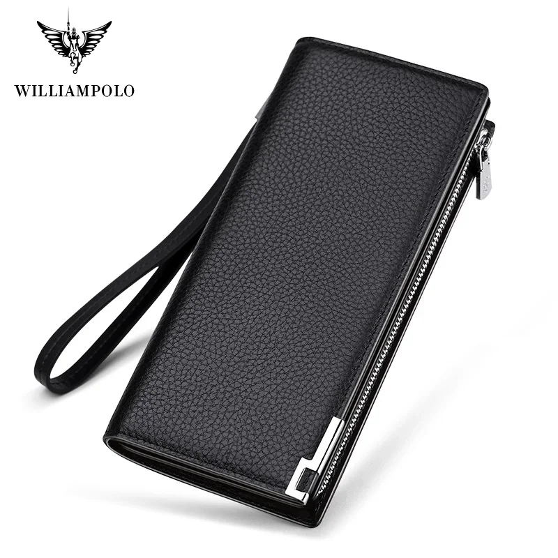 WILLIAMPOLO Men Wallets Classic Long Style Card Holder Male Purse Quality Zipper Large Capacity Big Brand Luxury Wallet For Men