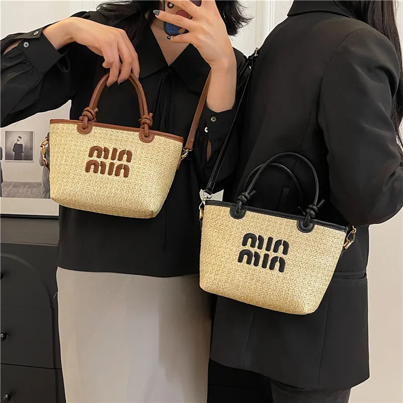 2024 Luxury Bags For Women Straw Crossbody Tote Shoulder Messenger Bag Ladies Small Handbag Y2k Square Mini Beach Hand Purses