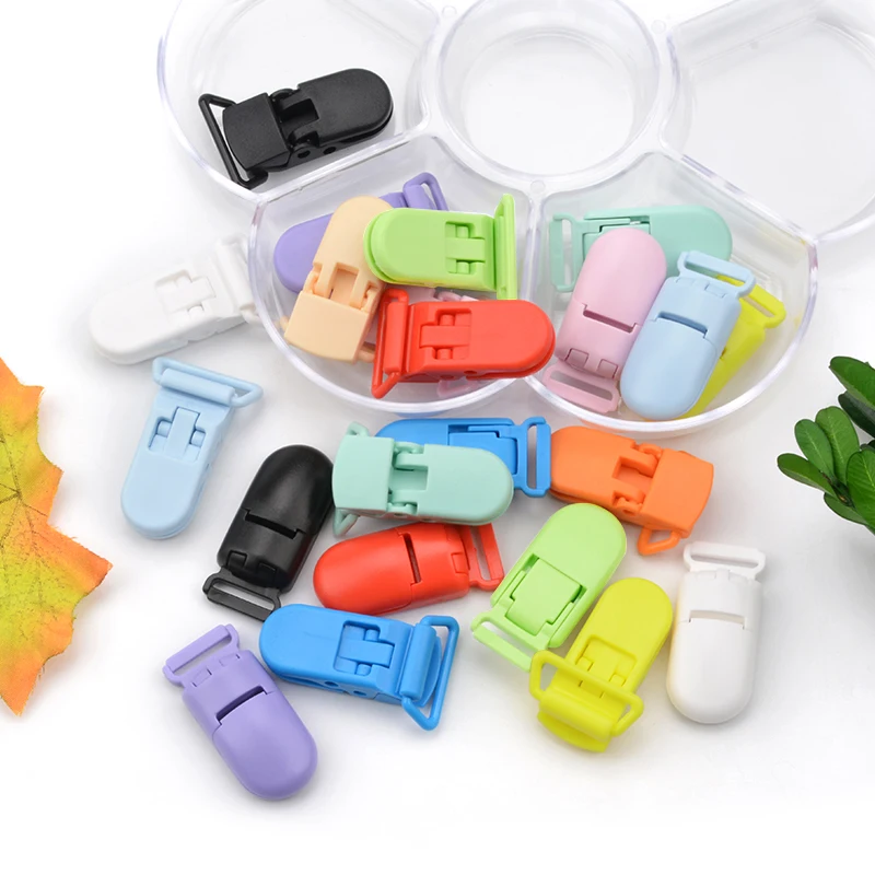 Bebê mamilo plástico fecho, grânulos de silicone coloridos, corrente fazendo acessório, 10 pcs/lot, 20mm, chupetas clipe
