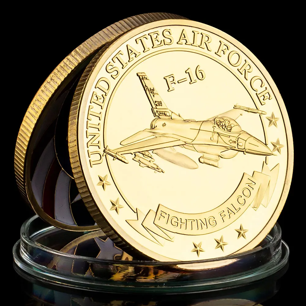 United States Ari Force Souvenir Coin F-16 Fighting Falcon Aircraft Commemorative Coin Gold Plated Military Collectible Coin