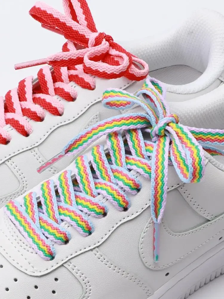 

1Pair Fashion Colorblock Shoe laces Flat Sneakers Shoelaces Rainbow Laces for Shoes Quality Fabric Shoelace AJ/AF1 Shoestrings