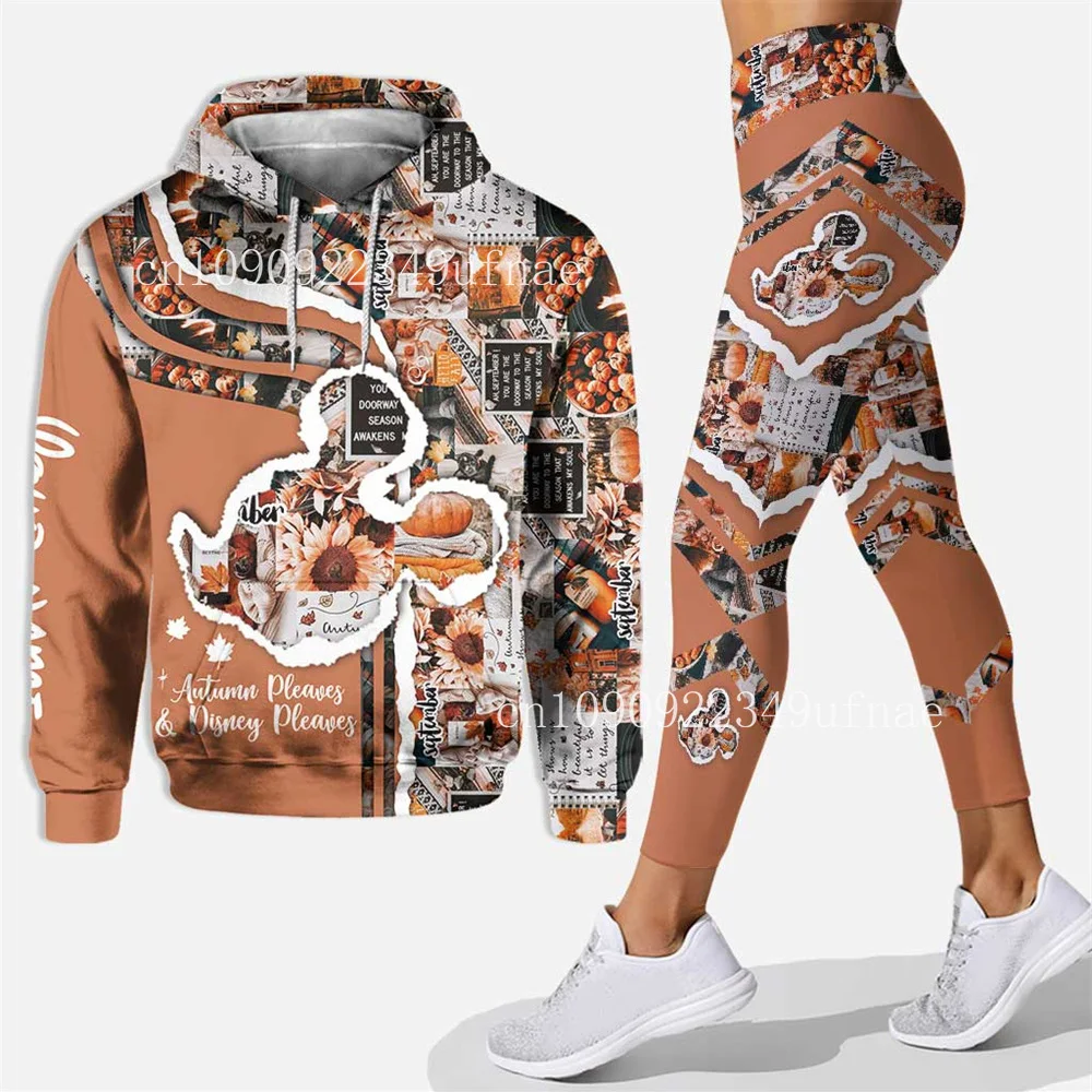 

Minnie Mickey 3D Hoodie Leggings Set Women Disney Minnie Mickey Mouse Yoga Pants Sweatpants Fashion Casual Leggings Sportswear