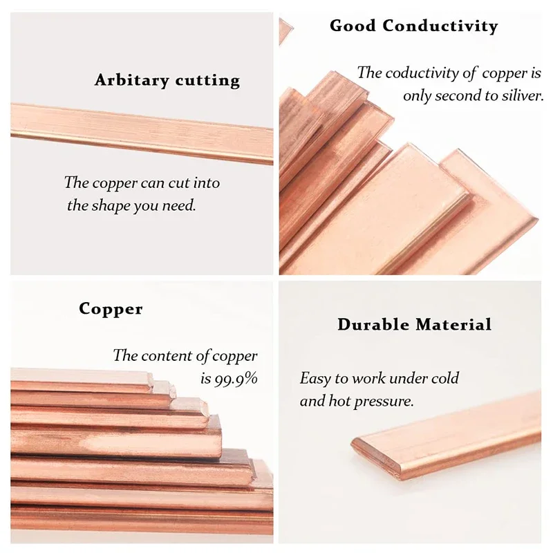 1pc Copper Flat Bar Plate 99.9% Cu Metal Strip DIY Material Thickness 1/1.5/2/3/4/5mm Length 250mm Copper Bus Bar