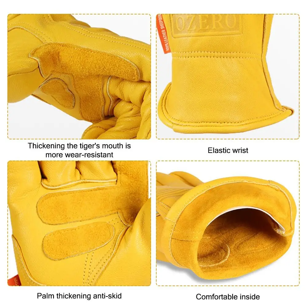 Yellow Black Motorcycle Riding Gloves Sheepskin Leather Wear Resistant Working Protective Gloves Camping Climbing Keep Warm