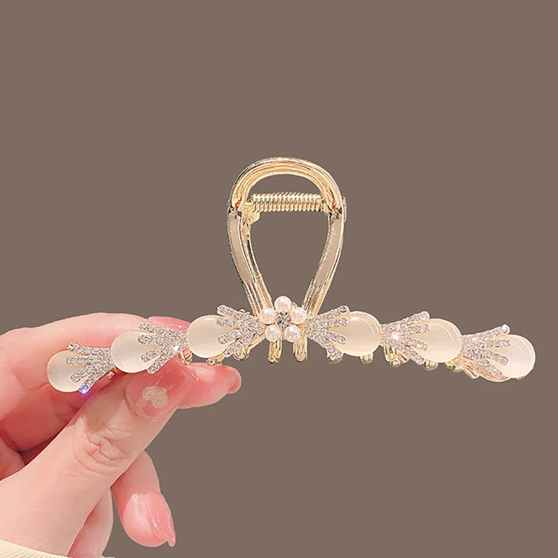 Simple Pearl Rhinestone Glaze Hair Clip Large Size High-end Women's Back of Head Hair Grip Fashion Korean Style Hair Accessories