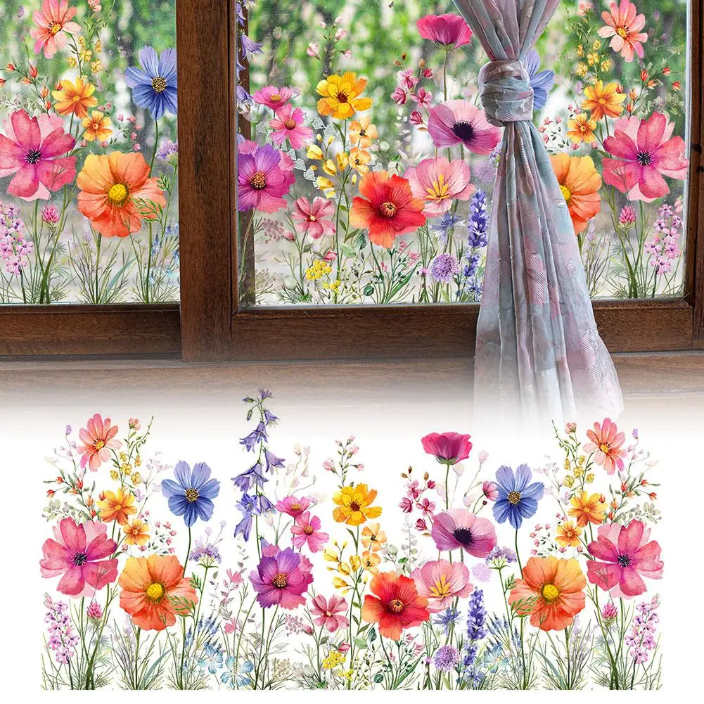 Double Sided Colorful Flowers Wall Sticker Electrostatic Paste Decorative Decal Glass Visible Window Wall Paste X4y0