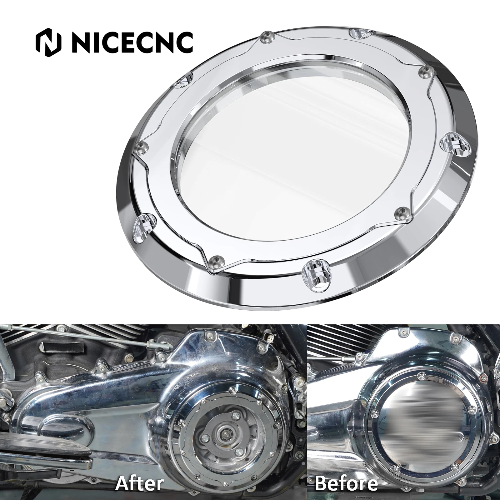 Chrome Transparent Derby Clutch Cover for Harley Road King Street Glide Tri Glide Ultra Limited Low CVO Limited Electra Glide