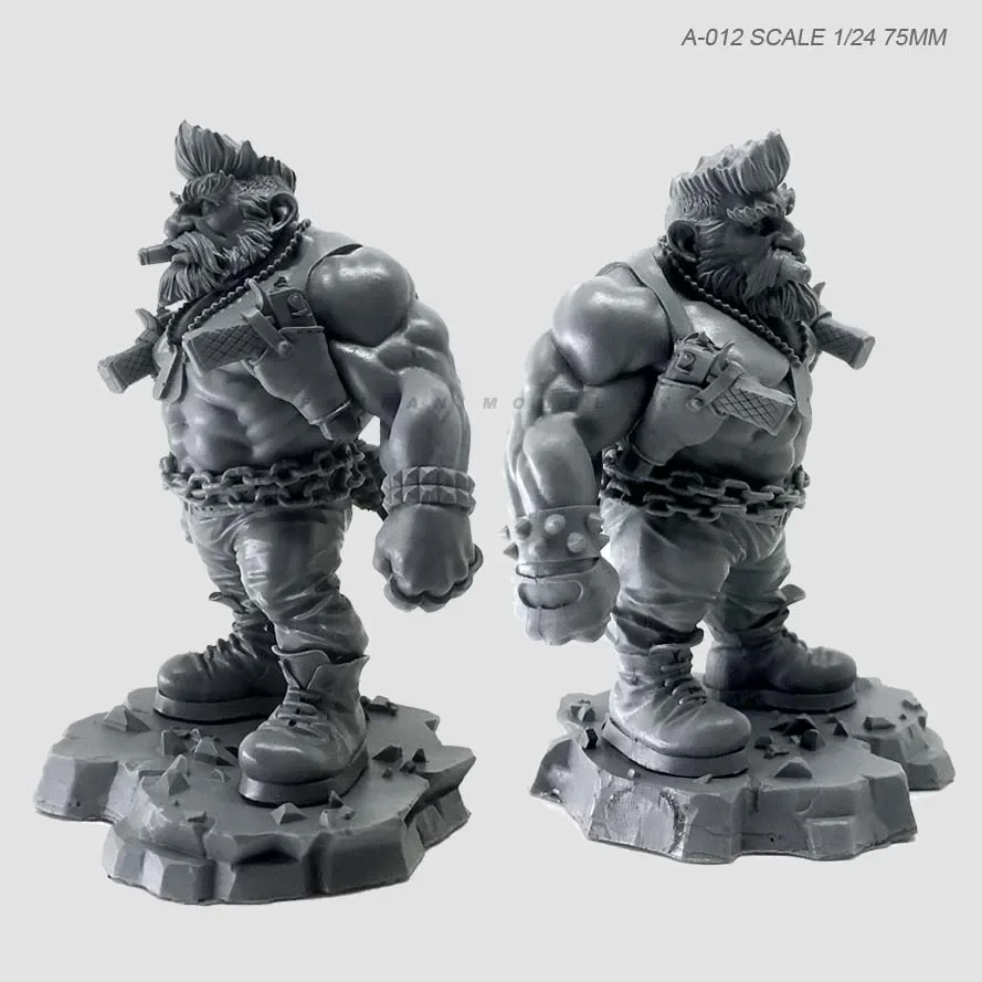 Kits de figuras 1/24 (75mm) Qq Muscle soldado de resina de doble cabeza para hombre incoloro y A-012 autoensamblado