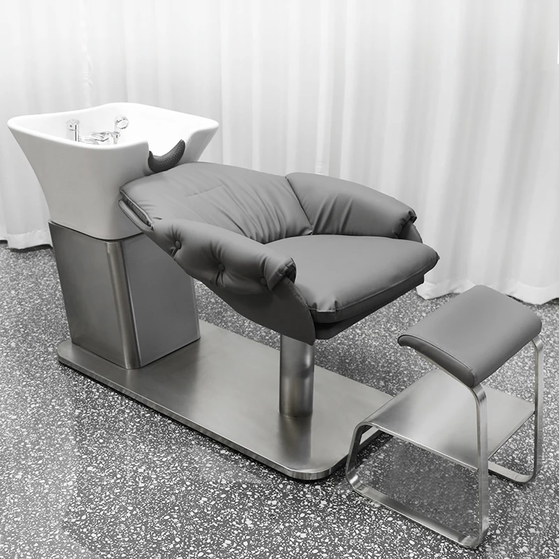 Basin Minimalist Washing Chair Stainless Steel Reclining Grey Washing Chair Design Luxe Muebles Para Salon De Belleza Furniture