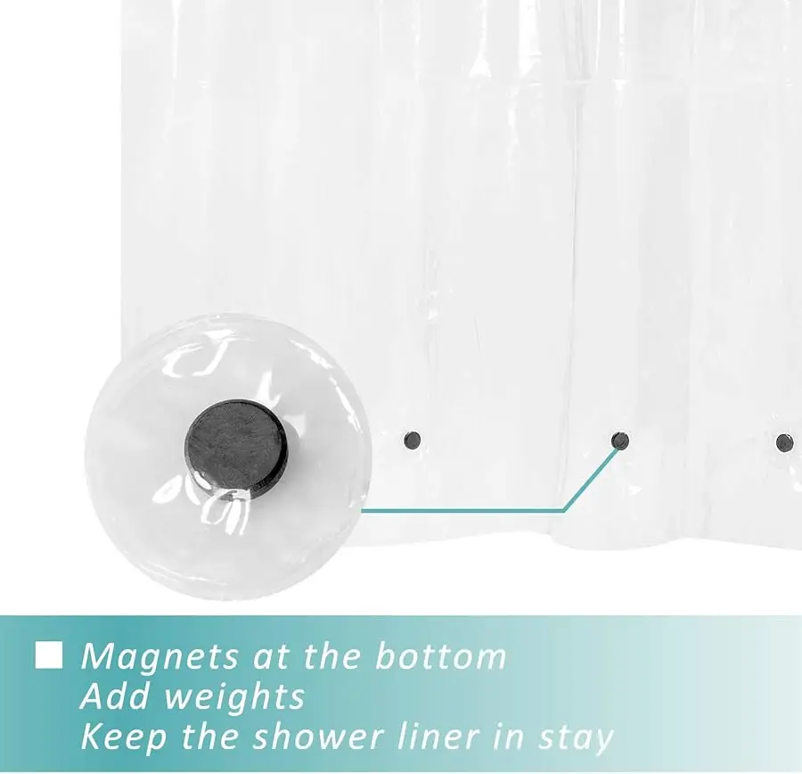 بطانة ستارة دش مع 6 مغناطيسات سميكة شفافة من البولي ايثيلين A، ستارة دش بلاستيكية ممتازة مقاومة للماء مقاس قياسي 72 × 72 بوصة، شفافة #2