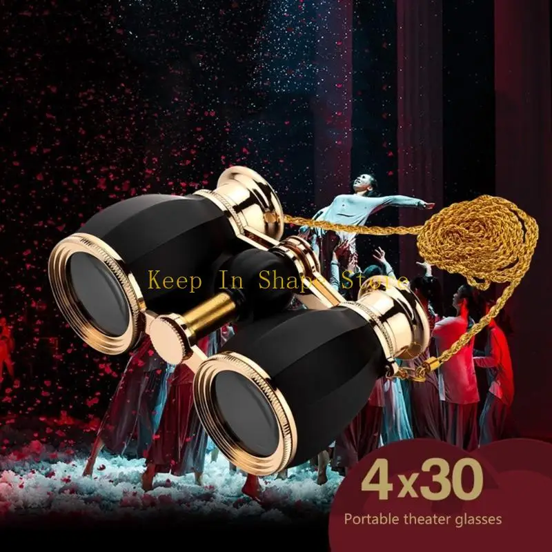 Portable Mini Binoculars 4X30 Opera Glasses Binoculars with Chain Perfect for Theater and Music Lovers Live Performances