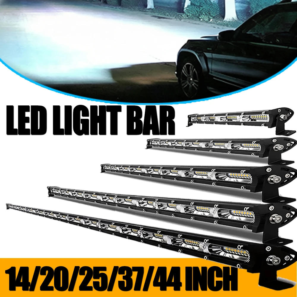 Single Row LED Light Bar 14/20/25/37/44 Inch Offroad Lighting  6000K  White Light 360° Adjustable IP67 12-24V For 4WD ATV UTV SUV Trailer Forklift Boat