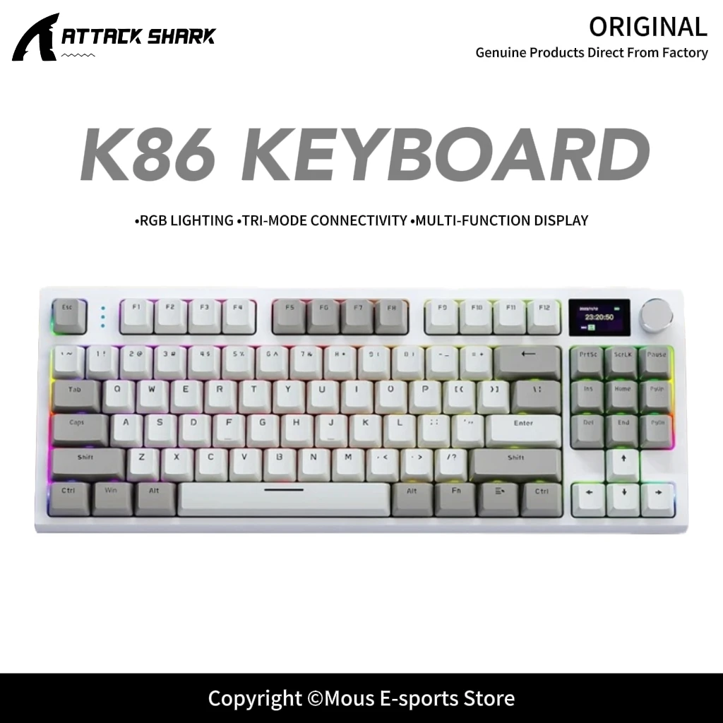 K86 ATTACK SHARK Bluetooth Wireless Mechanical Keyboard CNC Metal Volume Knob Display Screen Gasket Structure for PC Laptop