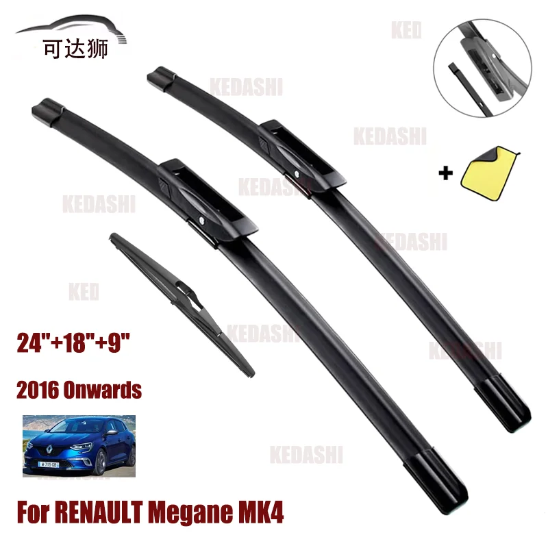 شفرات الممسحة الأمامية والخلفية للسيارة Renault MEGANE MK4 2016 2017 2018 2019 HQ فرشاة نافذة الزجاج الأمامي 24 "18" 9"