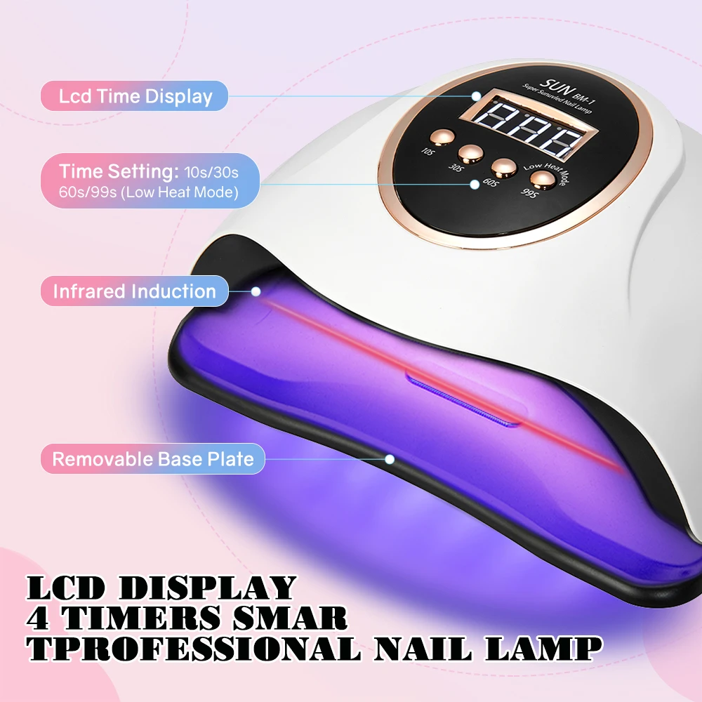 Lâmpada UV profissional do prego para a cura de todas as unhas Gel Secador de unhas com 4 ajustes do temporizador, manicure de secagem rápida, 280W, 66LEDs