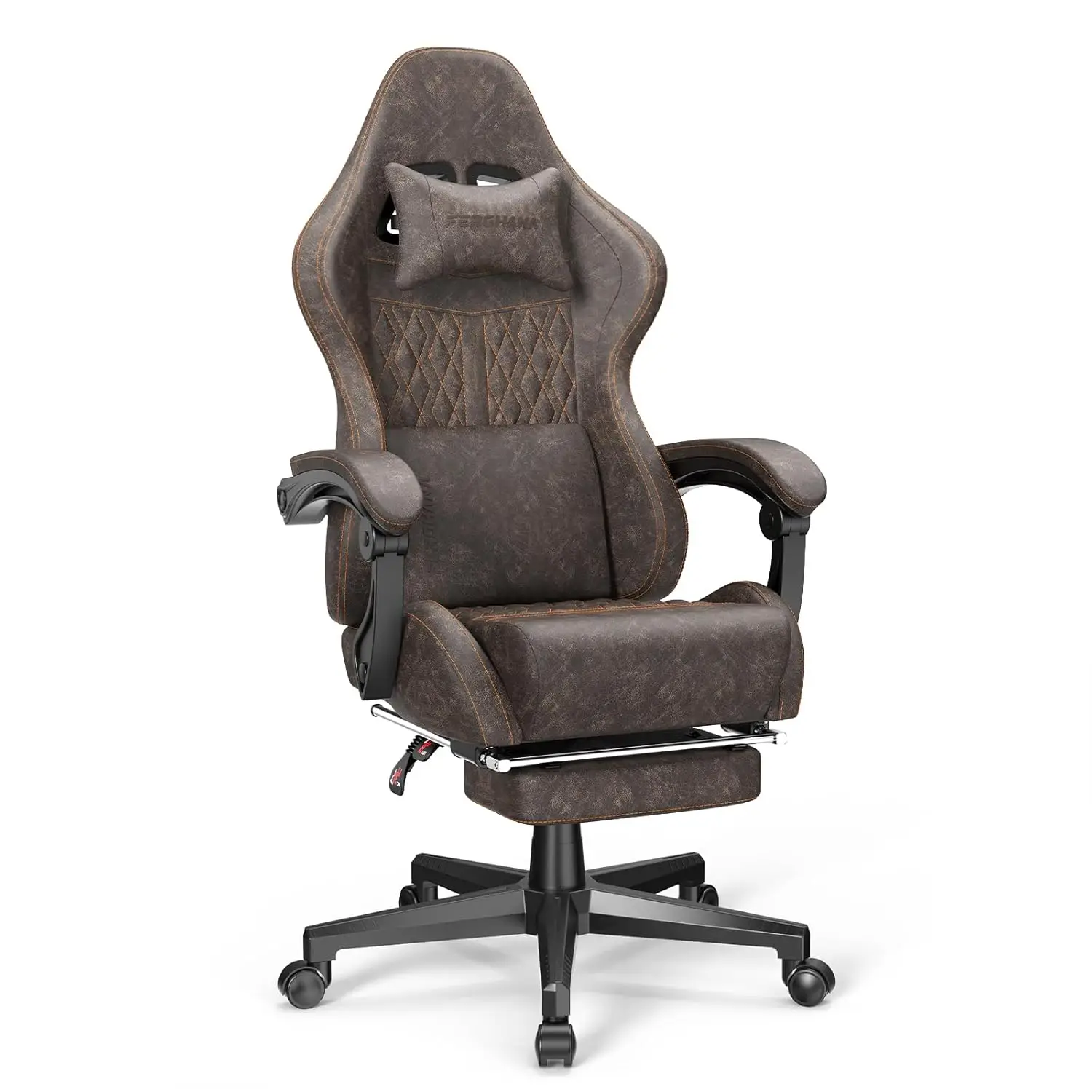 #Vintage PU Leather Gaming Chair, High Back Gamer Chair with Massage, Ergonomic Computer Office Chair with Footrest, Customized