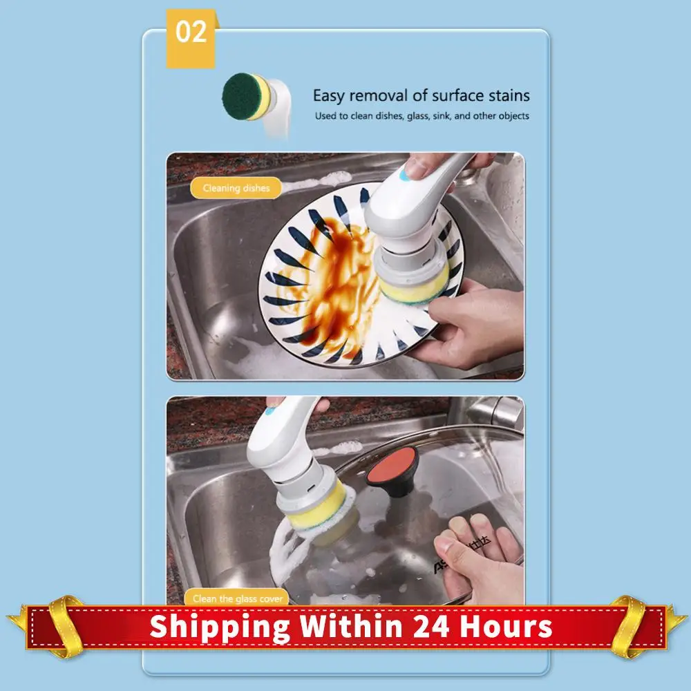 

Ручная скрубберная щетка с вращением на 360 градусов, электрическая щетка для чистки, 3 сменных насадки, очиститель для ванной и кухни