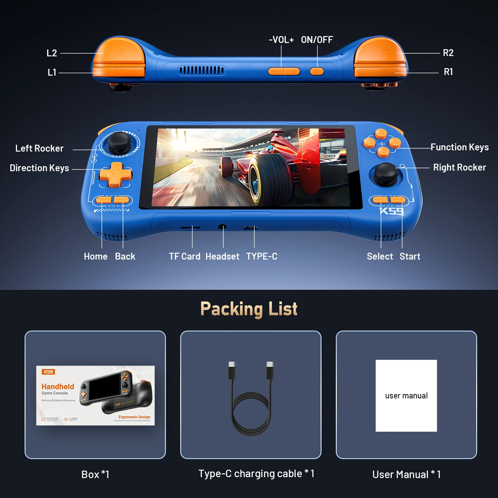 K59 Pro Android 14 Handheld Game Console 5.5 Inch Touch Screen 5000mAh With Cooling Fan Portable Video Player Multi‑Format Game view 5