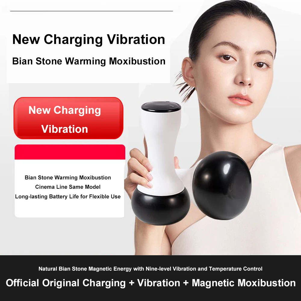 Electric Hot Stone Guasha Massager Natural Bianstone Scraping Back Neck Relax Heating Massage Vibration Skin Lift Care Spa