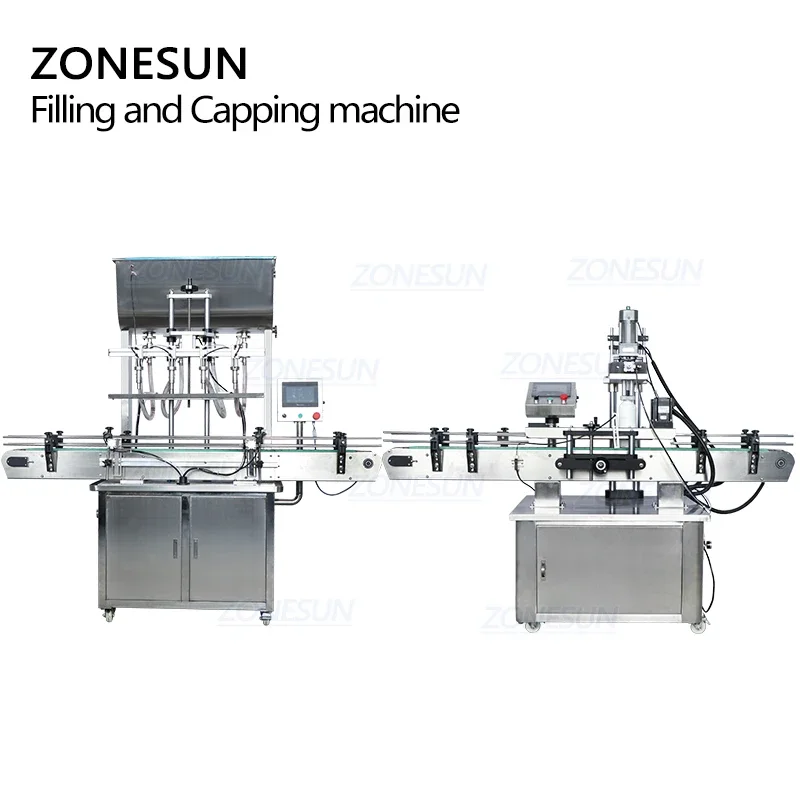 ZONESUN pneumatique jus désinfectant huile automatique miel plastique bouteille ronde liquide vis remplissage Machine de capsulage