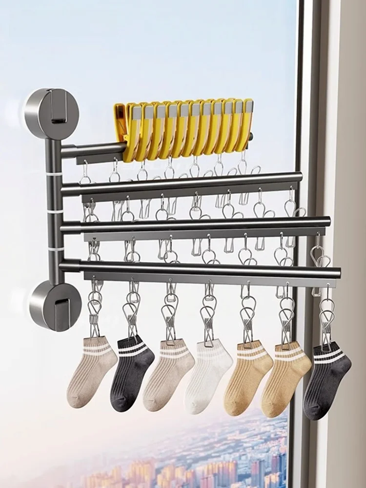 

Multi-Hook Clothes Drng Ra Balcony So Drng Device Home Use Suction Cup Sle Metal Underwear Ra Staable Storage S...