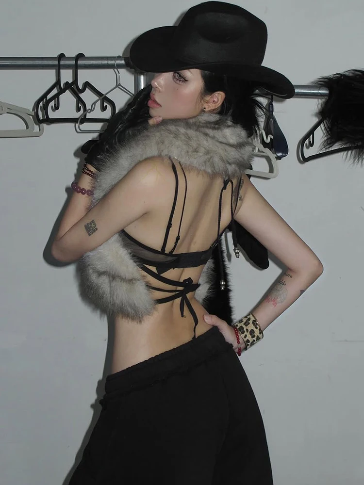 Nibber سترات منفوشة بدون ظهر للنساء رسن متقاطع مثير منتصف الليل البرية شارع العليا الخريف الاتجاه حفلة هوتي بلوزات بسيطة