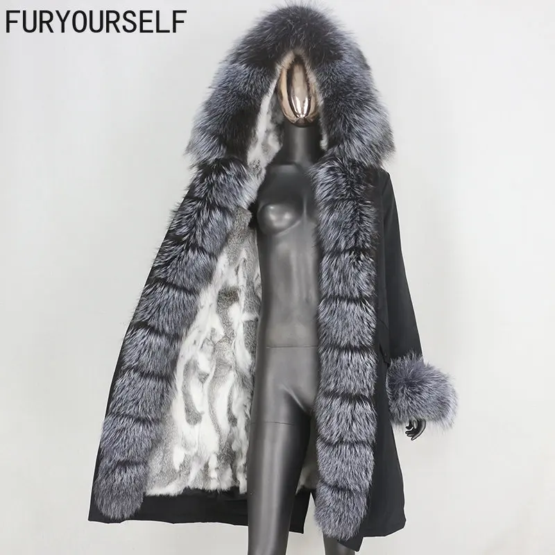 

FURYOURSELF 2023 Winter Jacket Women X-long Parka Waterproof Natural Raccoon Fox Fur Hood Rabbit Liner Real Fur Coat Detachable