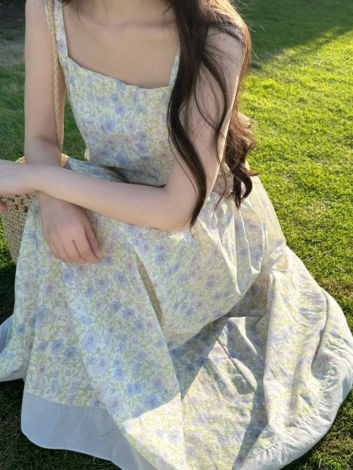 

Classical Poem Inspired Pure Cotton Lace Patchwork Original Design Summer Wind Daisies Print Dr Women's Casual A-Line Skirt