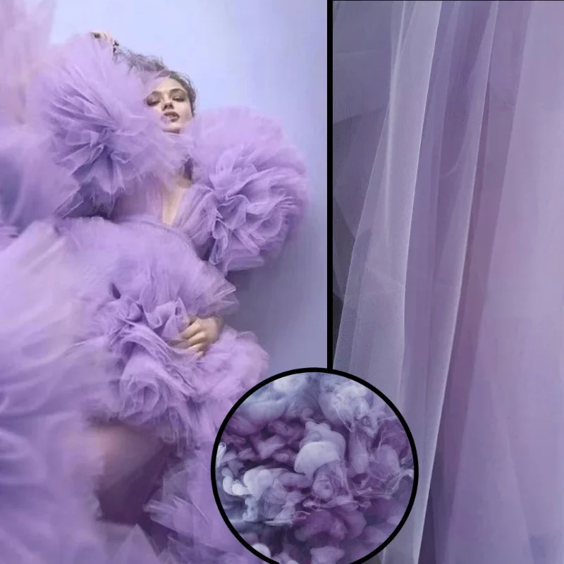 Tela de malla azul púrpura para coser ropa transparente de boda Diy estilo hecho a mano pasarela listo para usar tela de diseñador