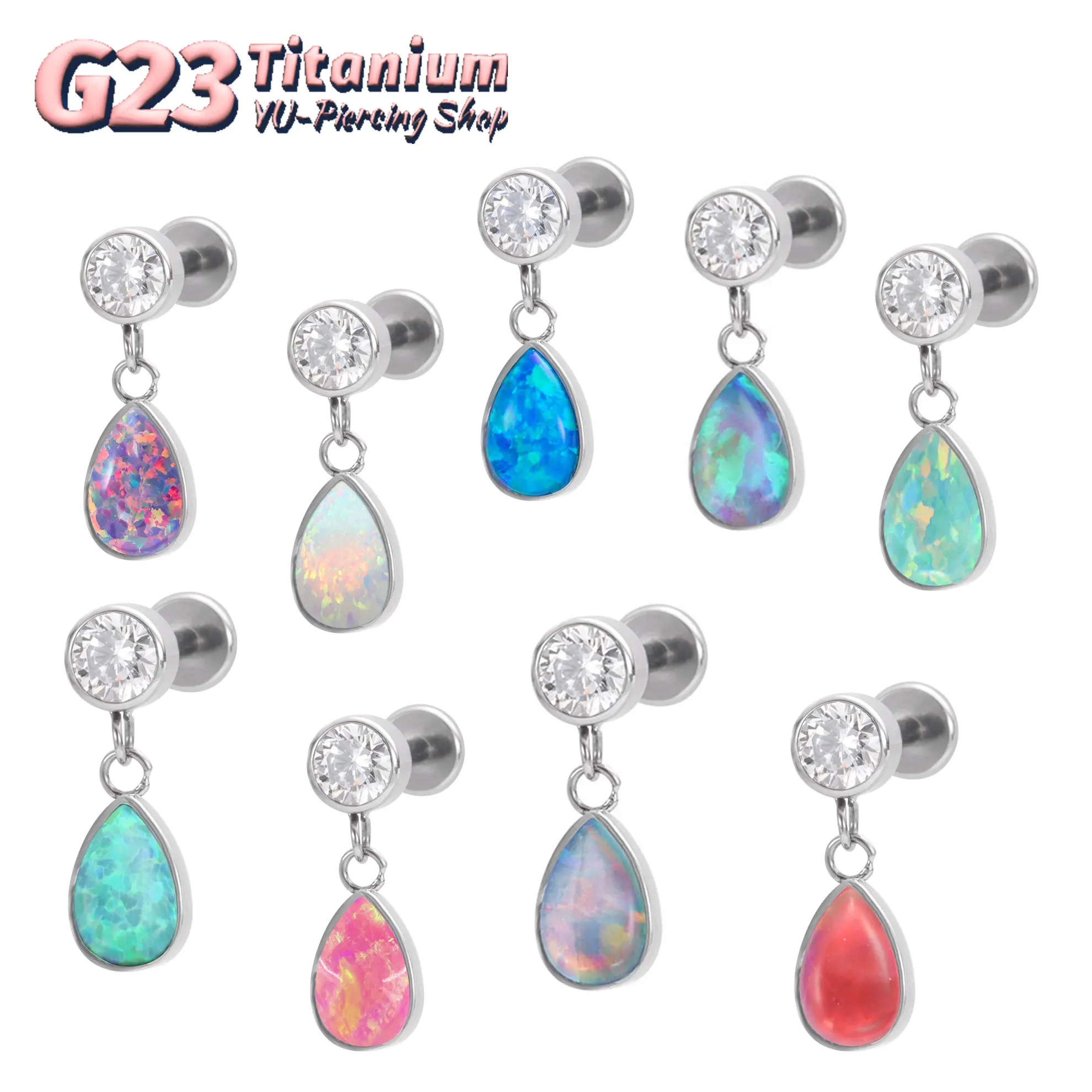 F136 Titanium Opal Water Drop Piercing Lobe Rook Tragus Anti Conch Alloy Earring Upper Lobe Ear Bone Fashion Jewelry Piercing