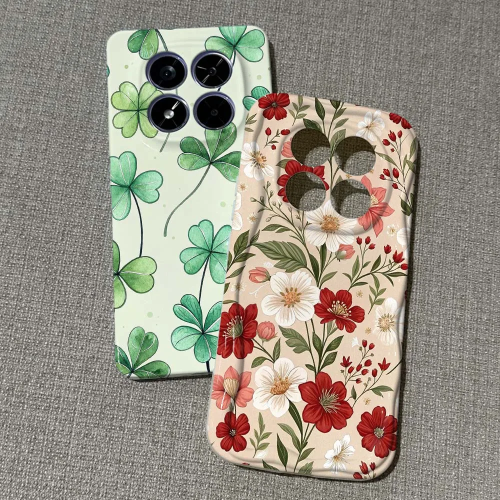 

Red Flower Grass Art For Xiaomi Poco F3 F4 F5 F6 M3 M6 M7 X2 X4 X5 X6 X7 C75 Pro 5G Feilin Wave Oil Shell Phone Case