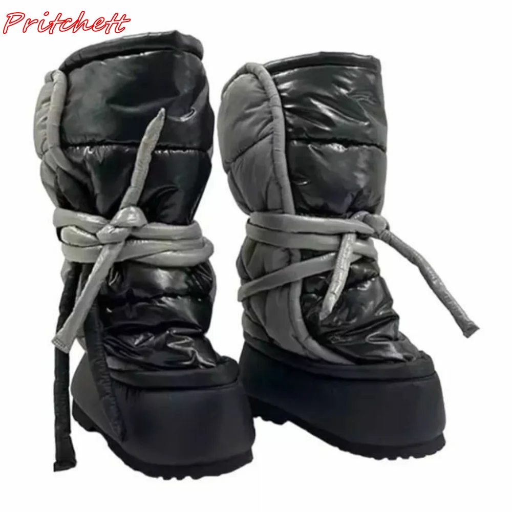 Thick Sole Casual Cross Tied Snow Boots 2024 Winter Warm Boots Non-slip Heightening Design Flat with Cotton Boots New Arrivals