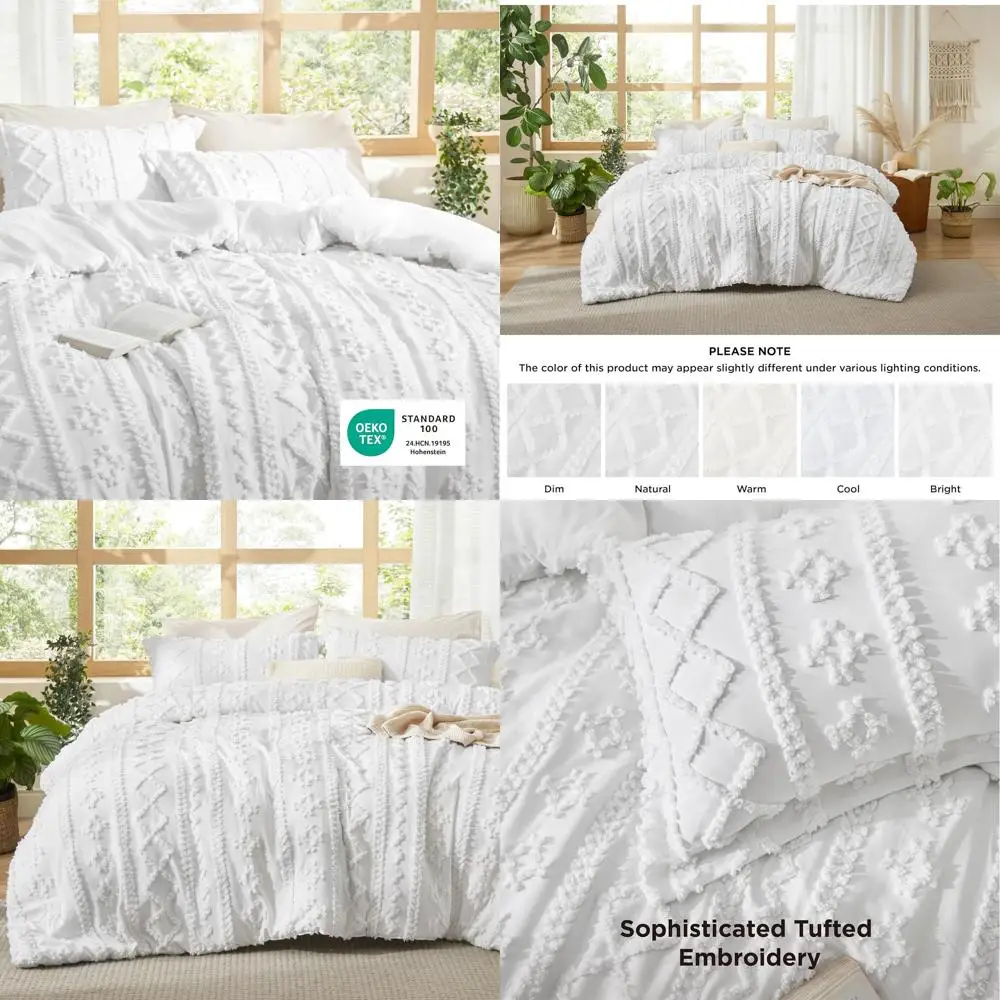 

Комплект постельного белья Tuted Boho Comorter King Size — ярко-белый комплект в стиле бохо, GentleSot ™ Комплект постельного белья из 3 предметов в стиле шебби-шик с вышивкой, подарки