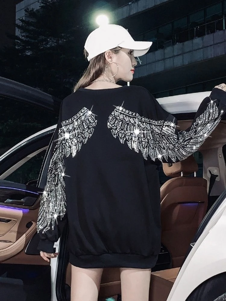 Strass vrouw trui tops zwart mooie kleur Y2k Japanse streetwear ontwerper lange mouw nieuw in pailletten sweatshirt voor dames