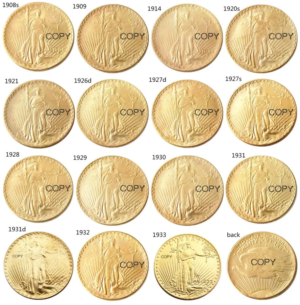 

USA (1908-19323) PSD 15PCS Dates Eagle Commemorative Coins Gold Plated Copy Coin