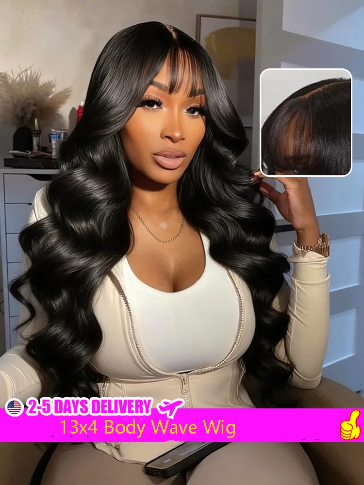 

Body Wave 13x4 Lace Front Wigs Human Hair Wigs with Bangs Wear and Go Glueless Wig with Bangs Closure 100% Brazilian Virgin Hair