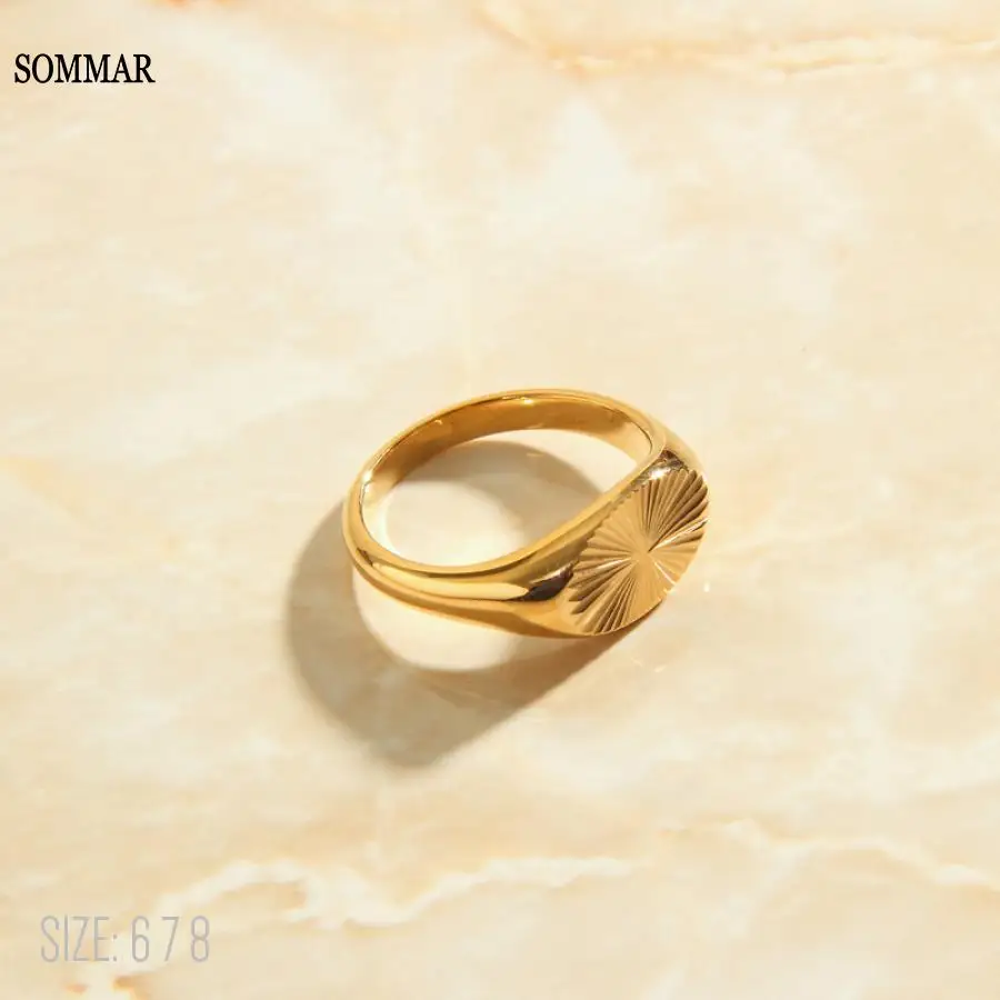 SOMMAR Hot selling Gold color size 6 7 8 female oval seal ring with flower pattern Jewelry on the neck Gift for her