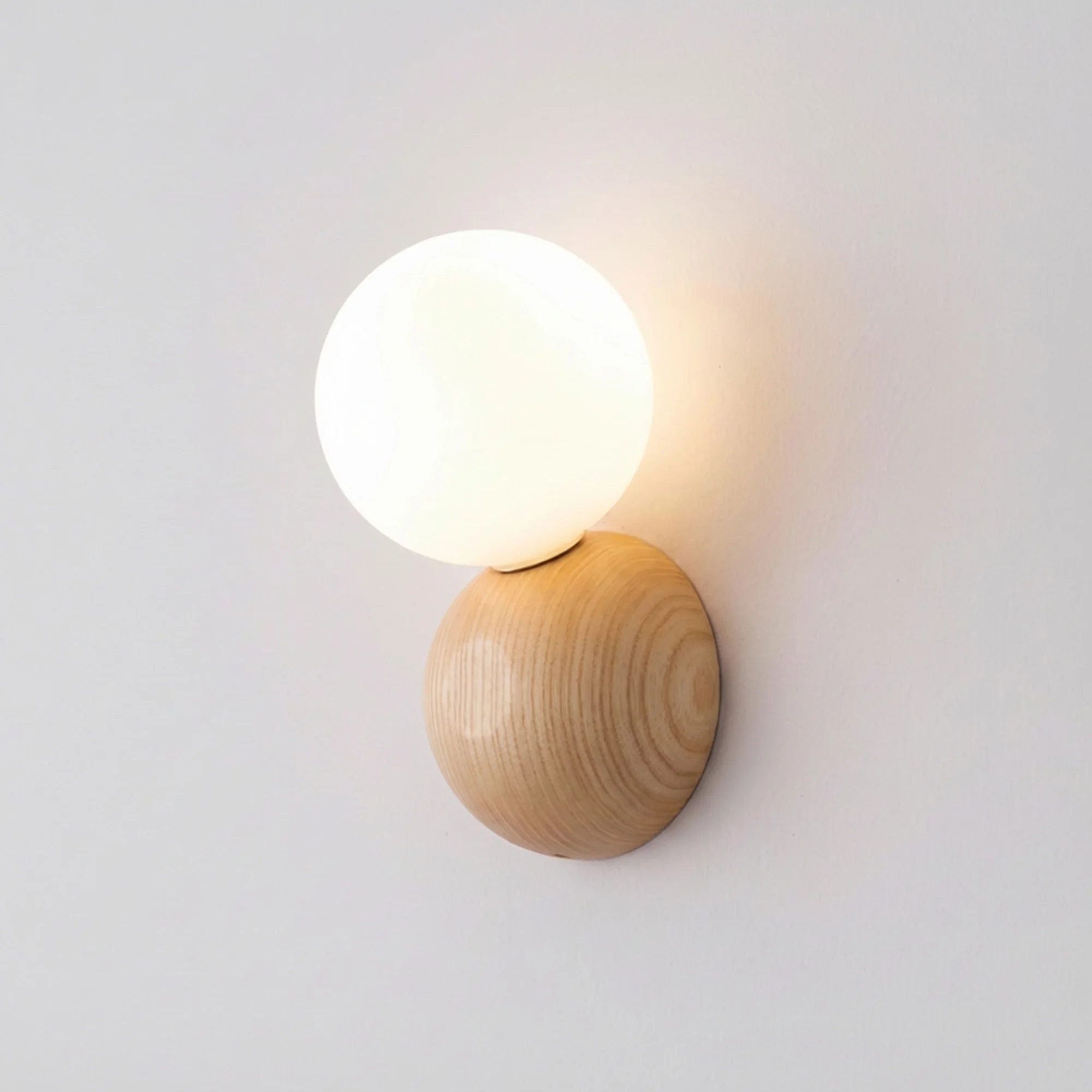Semi-circular Spherical Glass Walnut Wood, Modern Wabi-Sabi Vintage Simple, Wall Sconce Light for Living, Dining, Bedroom, Study view 3