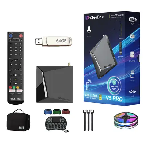 VseeBox V5 Pro 2025 Newest, 4GB RAM 32GB Storage, Voice Control, Parental Control, Android 12, Dual Band WiFi, 8K HDMI & Ethernet Cable
