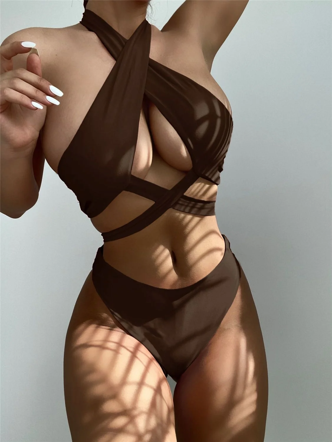 

Deep V Cutout Cross Strap, High Cut Bottom, Y2K Hot Girl Beach Swimwear Women's Pink Leopard Print One-Shoulder Bikini Set