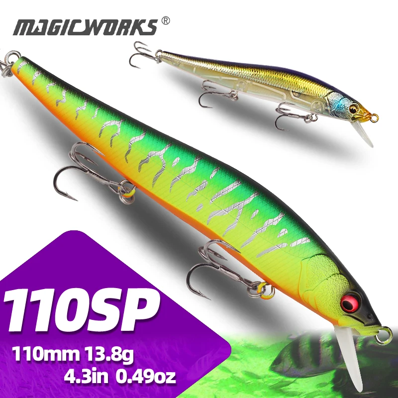 

Magic Works Minnow Suspending Hard Baits 110mm 13.8g Fishing Wobblers for Pike Jerkbaits Minnow Black Bass Lures