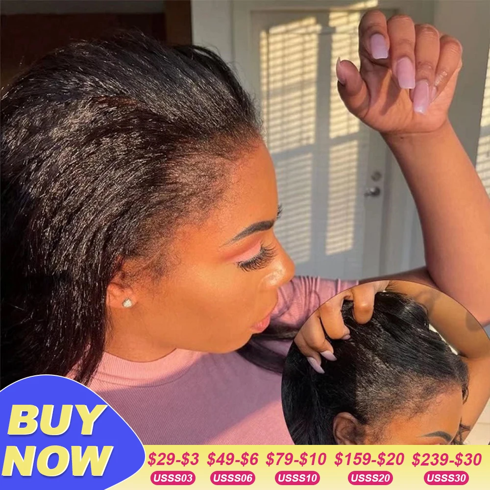 

6x4 Pre Cut Lace Yaki Straight Bob Wig 100% Human Hair Wigs Pre Plucked Bleached Knots 180 Density Glueless Bob Human Hair Wigs