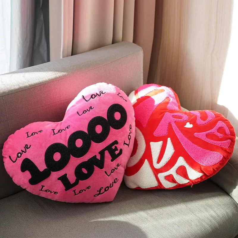 New towel embroidered love peach heart plush throw pillow love you 10,000 years wedding bedside pillow sofa letter cushion