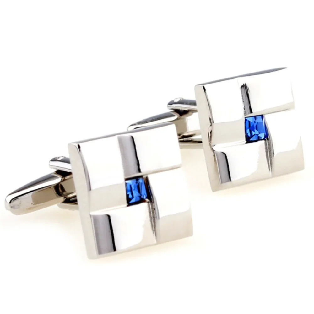 Square-shaped Spliced Glossy Metal Cufflinks Men's Business Suit Cufflinks With Blue Gemstones Clothing Decorative Gift Items